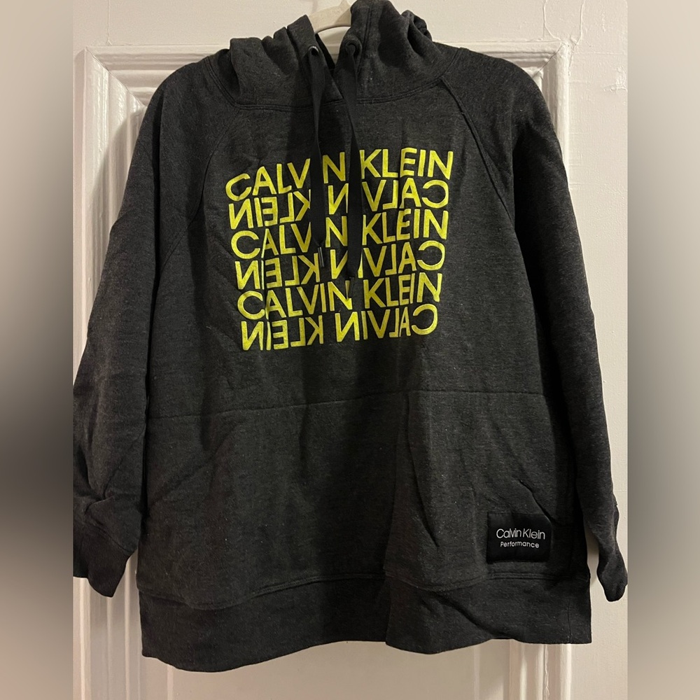 Calvin Klein Charcoal Hoodie with Yellow Print